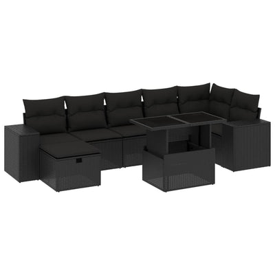 8 Piece Garden Sofa Set with Cushions Black Poly Rattan Payday Deals
