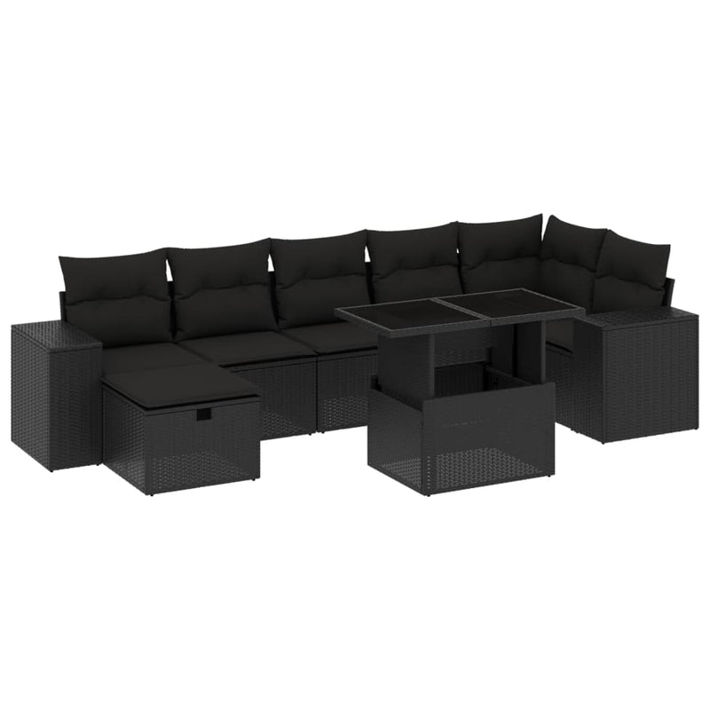 8 Piece Garden Sofa Set with Cushions Black Poly Rattan Payday Deals