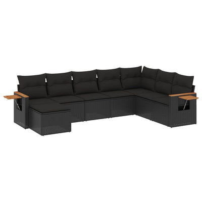 8 Piece Garden Sofa Set with Cushions Black Poly Rattan Payday Deals