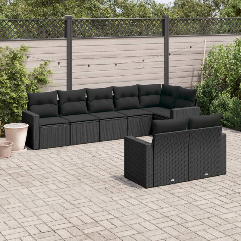 8 Piece Garden Sofa Set with Cushions Black Poly Rattan Payday Deals