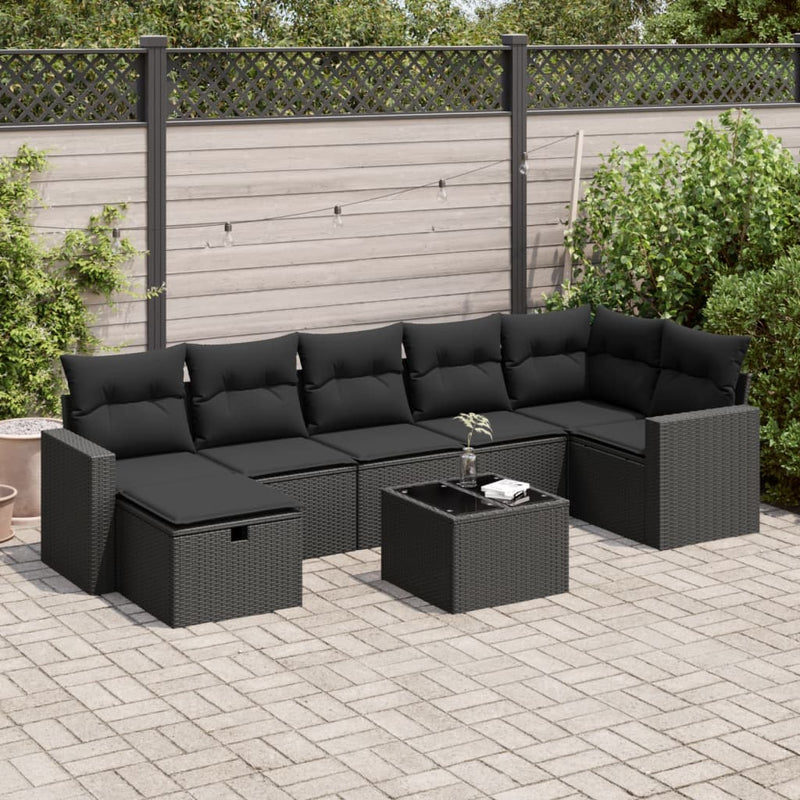 8 Piece Garden Sofa Set with Cushions Black Poly Rattan Payday Deals