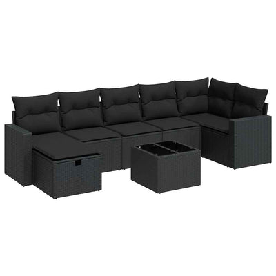 8 Piece Garden Sofa Set with Cushions Black Poly Rattan Payday Deals