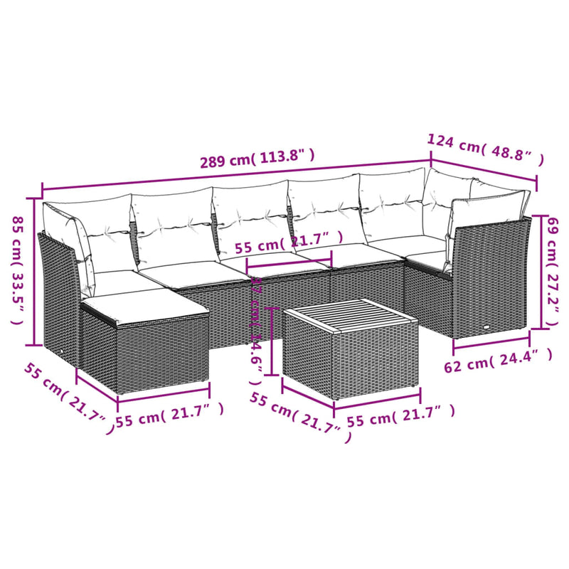 8 Piece Garden Sofa Set with Cushions Black Poly Rattan Payday Deals