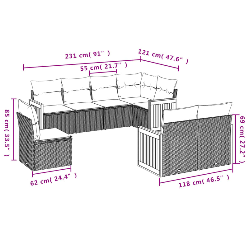 8 Piece Garden Sofa Set with Cushions Black Poly Rattan Payday Deals