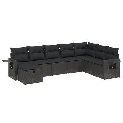 8 Piece Garden Sofa Set with Cushions Black Poly Rattan Payday Deals