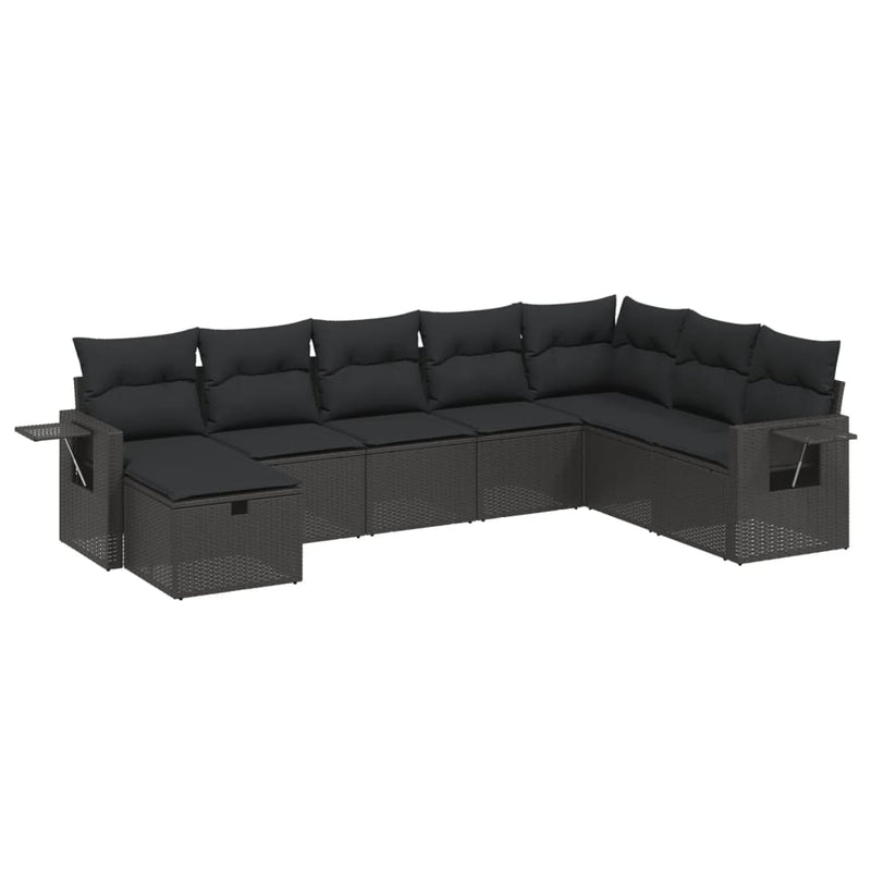 8 Piece Garden Sofa Set with Cushions Black Poly Rattan Payday Deals