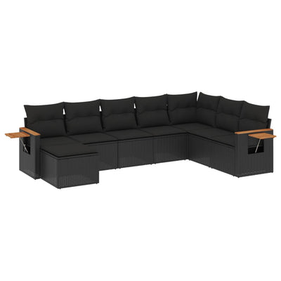 8 Piece Garden Sofa Set with Cushions Black Poly Rattan Payday Deals