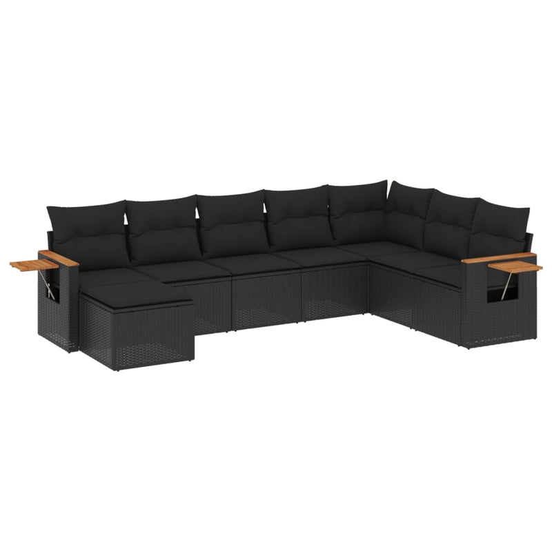 8 Piece Garden Sofa Set with Cushions Black Poly Rattan Payday Deals