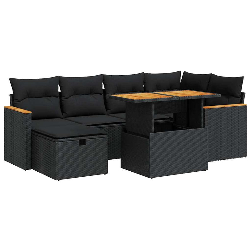 8 Piece Garden Sofa Set with Cushions Black Poly Rattan Payday Deals