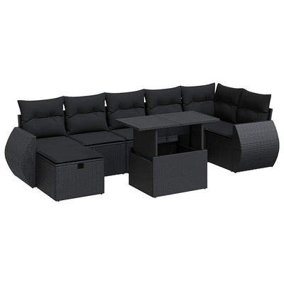 8 Piece Garden Sofa Set with Cushions Black Poly Rattan Payday Deals