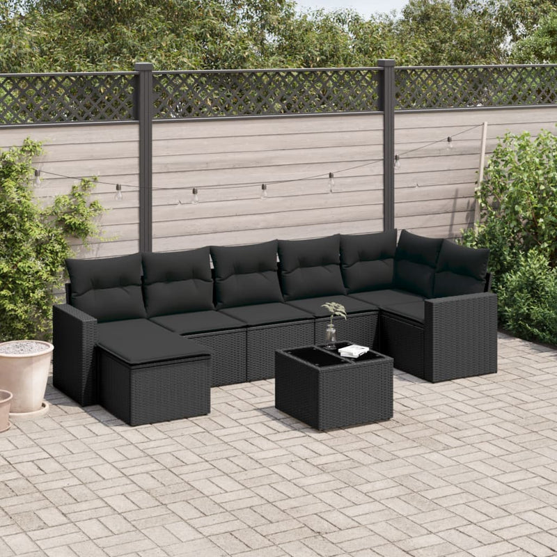 8 Piece Garden Sofa Set with Cushions Black Poly Rattan Payday Deals