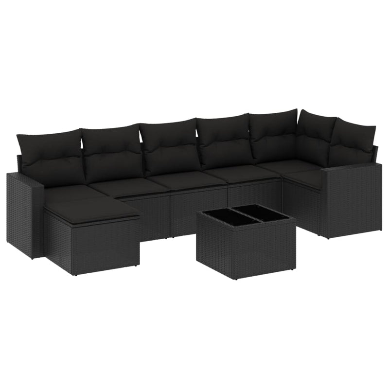 8 Piece Garden Sofa Set with Cushions Black Poly Rattan Payday Deals