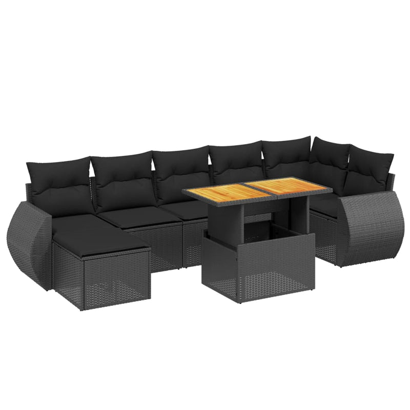 8 Piece Garden Sofa Set with Cushions Black Poly Rattan Payday Deals