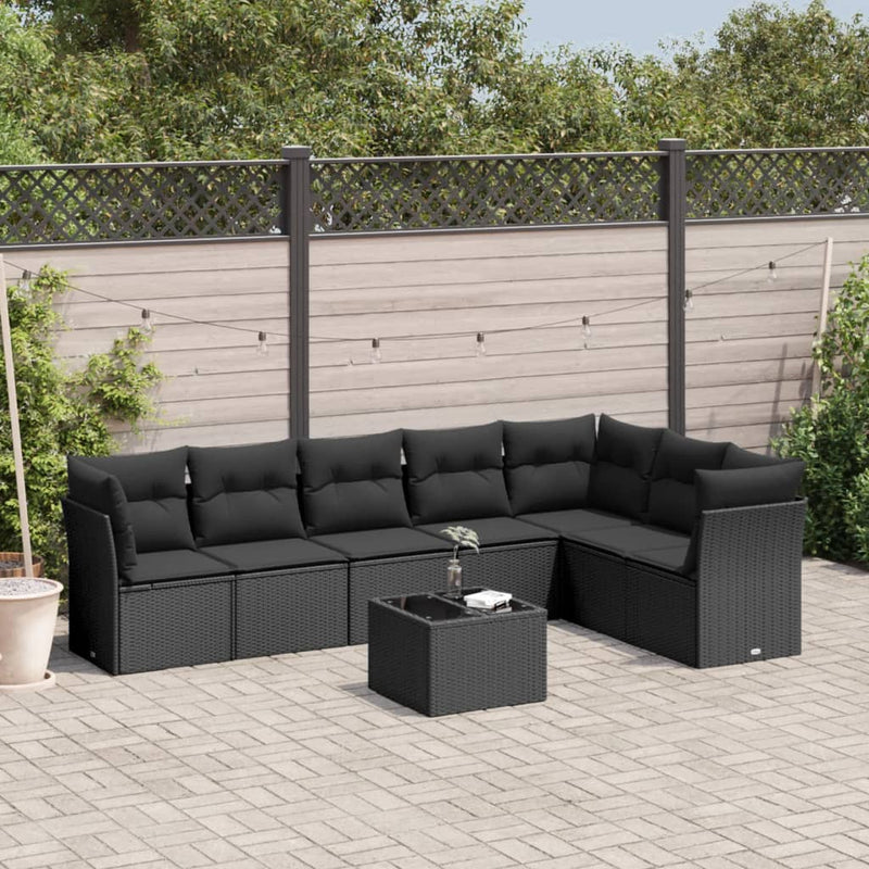8 Piece Garden Sofa Set with Cushions Black Poly Rattan Payday Deals