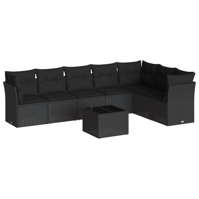 8 Piece Garden Sofa Set with Cushions Black Poly Rattan Payday Deals