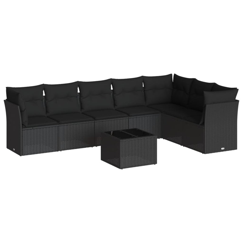 8 Piece Garden Sofa Set with Cushions Black Poly Rattan Payday Deals