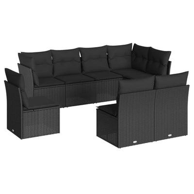 8 Piece Garden Sofa Set with Cushions Black Poly Rattan Payday Deals