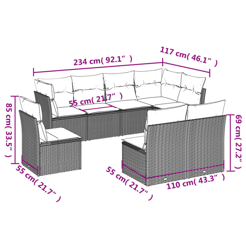 8 Piece Garden Sofa Set with Cushions Black Poly Rattan Payday Deals
