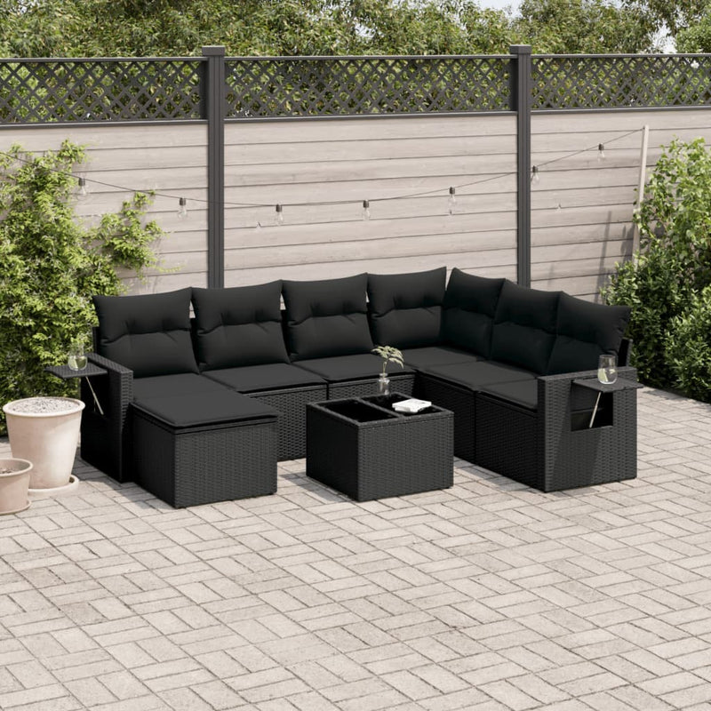 8 Piece Garden Sofa Set with Cushions Black Poly Rattan Payday Deals