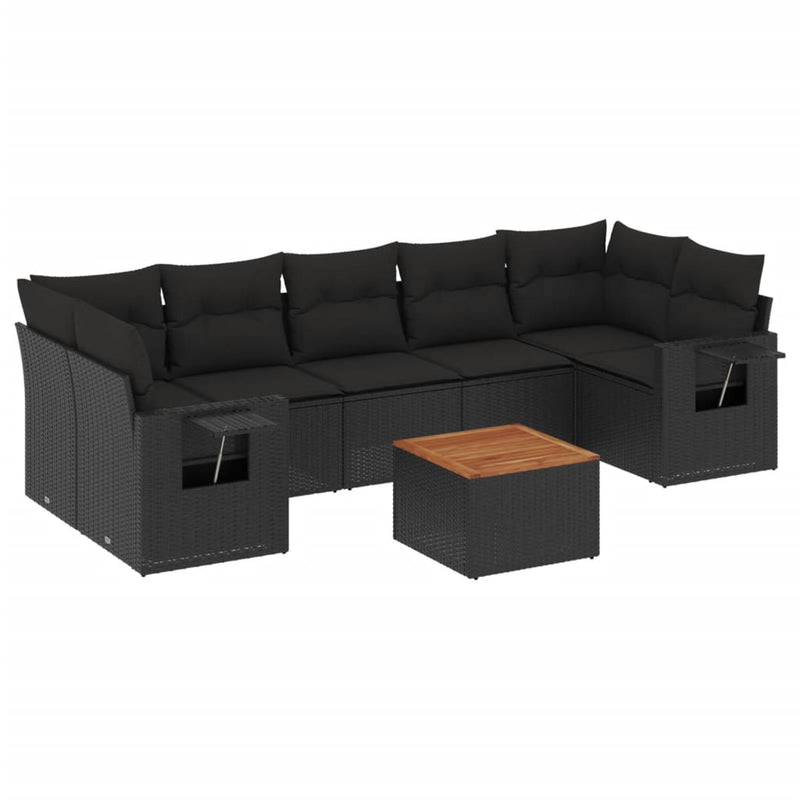 8 Piece Garden Sofa Set with Cushions Black Poly Rattan Payday Deals