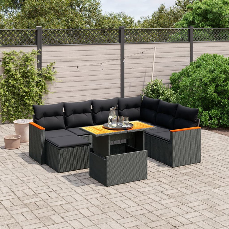 8 Piece Garden Sofa Set with Cushions Black Poly Rattan Payday Deals