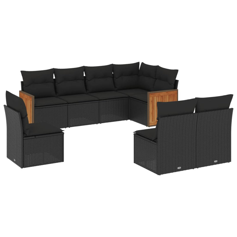 8 Piece Garden Sofa Set with Cushions Black Poly Rattan Payday Deals