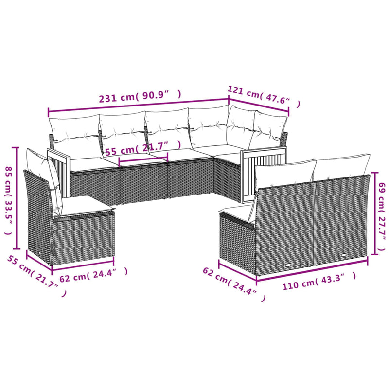 8 Piece Garden Sofa Set with Cushions Black Poly Rattan Payday Deals