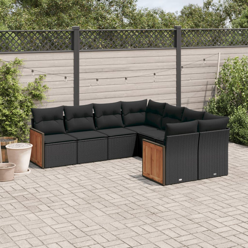 8 Piece Garden Sofa Set with Cushions Black Poly Rattan Payday Deals