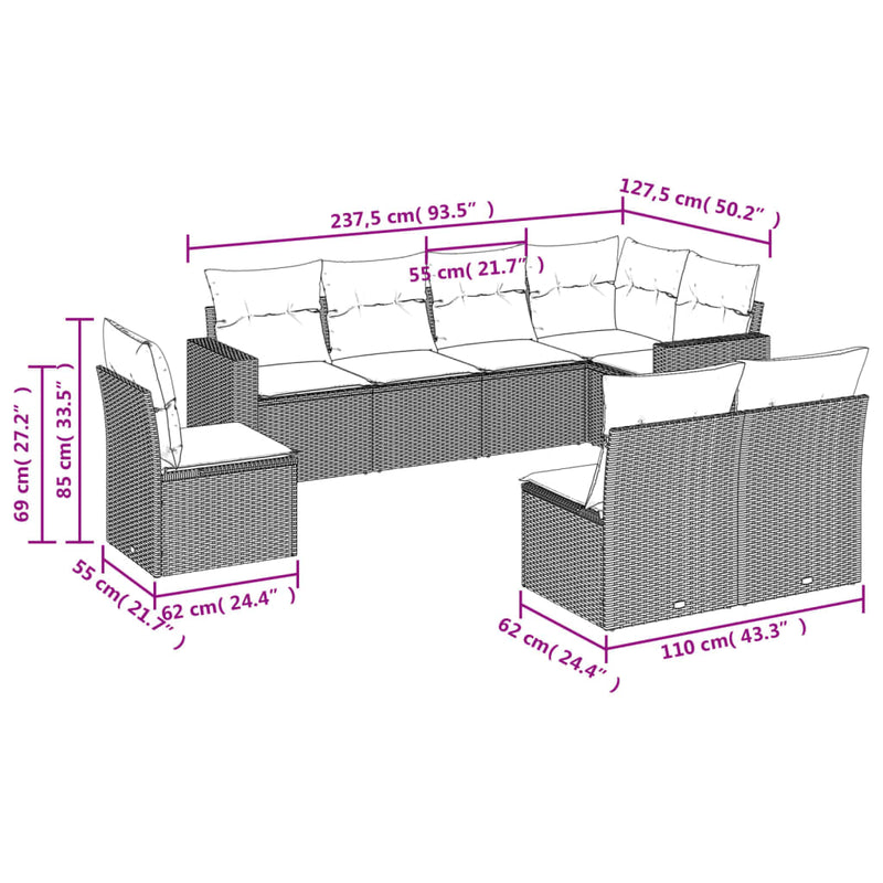 8 Piece Garden Sofa Set with Cushions Black Poly Rattan Payday Deals
