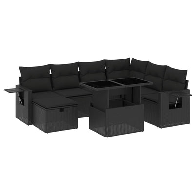 8 Piece Garden Sofa Set with Cushions Black Poly Rattan Payday Deals