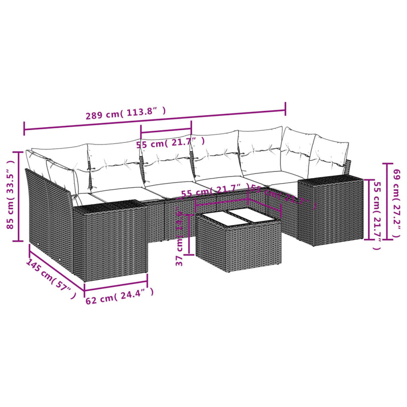 8 Piece Garden Sofa Set with Cushions Black Poly Rattan Payday Deals