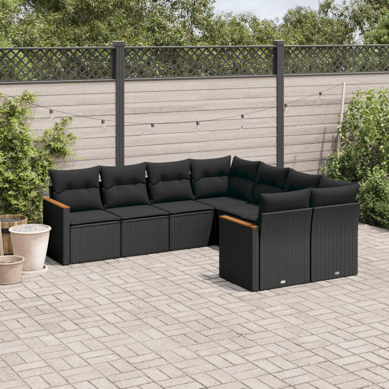 8 Piece Garden Sofa Set with Cushions Black Poly Rattan Payday Deals