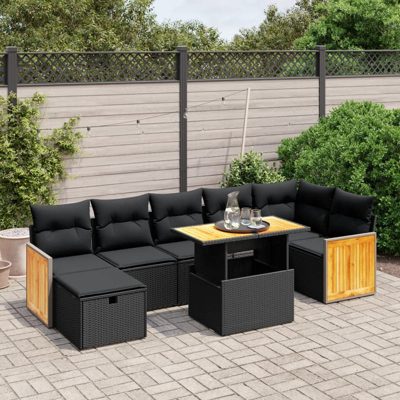8 Piece Garden Sofa Set with Cushions Black Poly Rattan Payday Deals