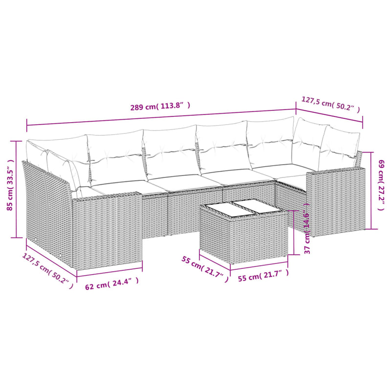8 Piece Garden Sofa Set with Cushions Black Poly Rattan Payday Deals