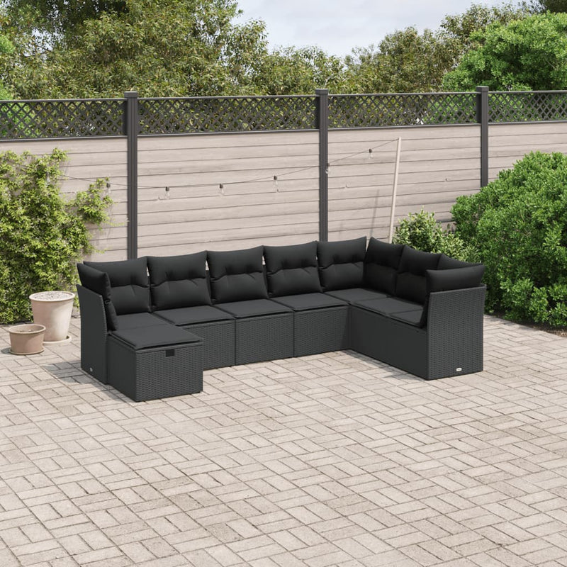 8 Piece Garden Sofa Set with Cushions Black Poly Rattan Payday Deals