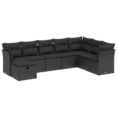 8 Piece Garden Sofa Set with Cushions Black Poly Rattan Payday Deals