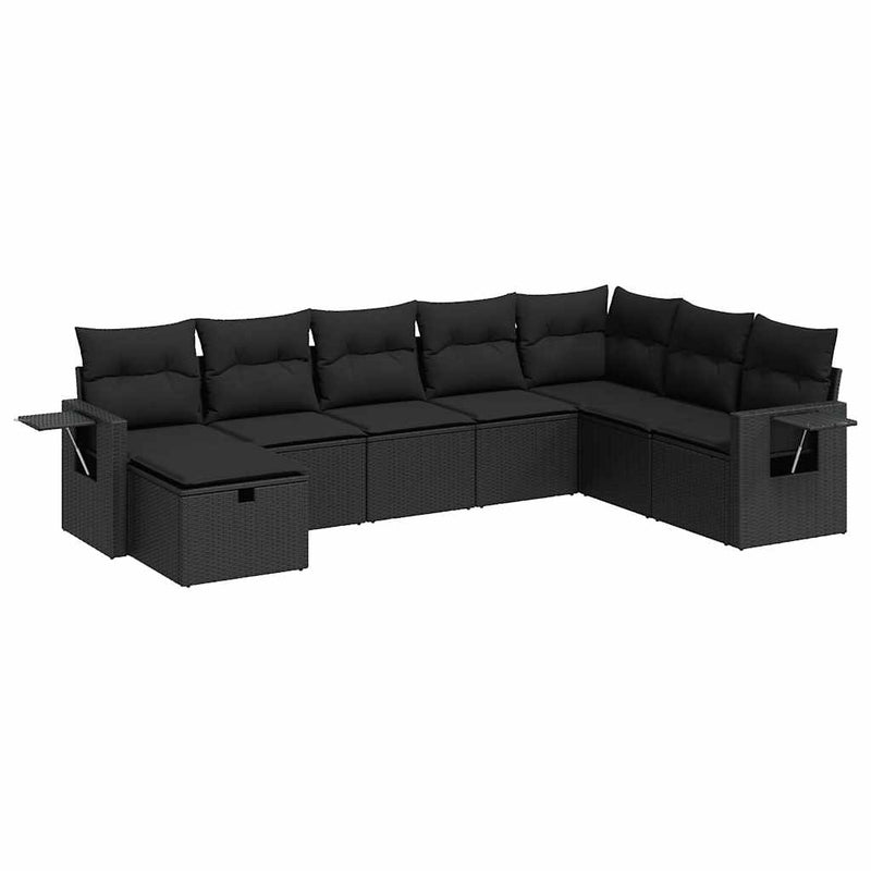 8 Piece Garden Sofa Set with Cushions Black Poly Rattan Payday Deals