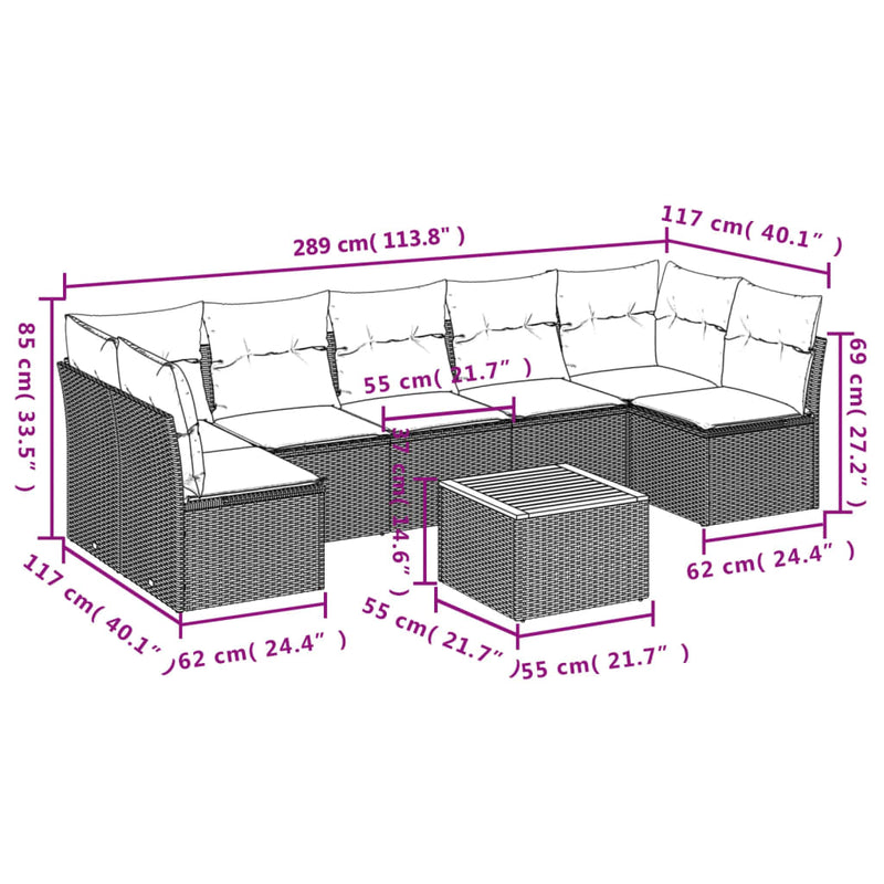 8 Piece Garden Sofa Set with Cushions Black Poly Rattan Payday Deals