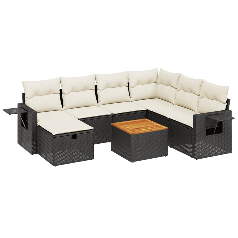 8 Piece Garden Sofa Set with Cushions Black Poly Rattan Payday Deals