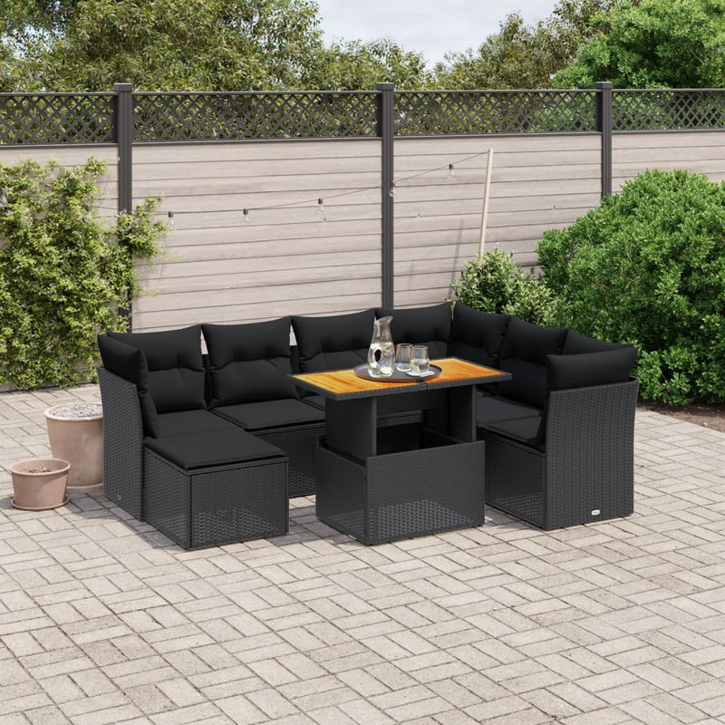 8 Piece Garden Sofa Set with Cushions Black Poly Rattan Payday Deals