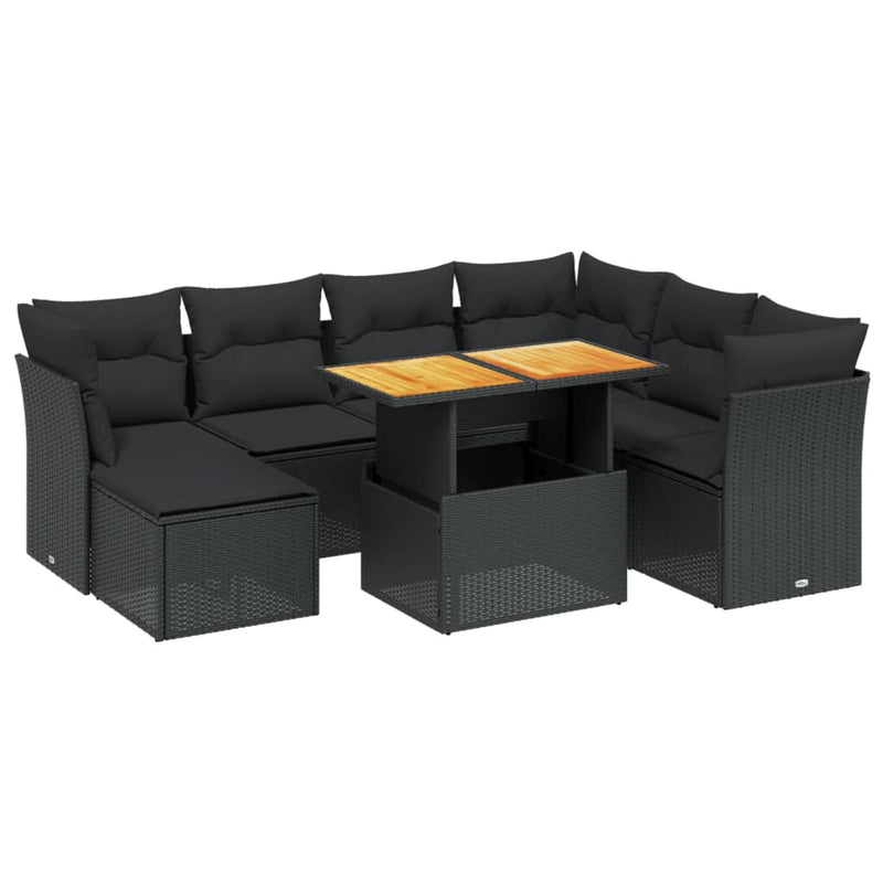 8 Piece Garden Sofa Set with Cushions Black Poly Rattan Payday Deals