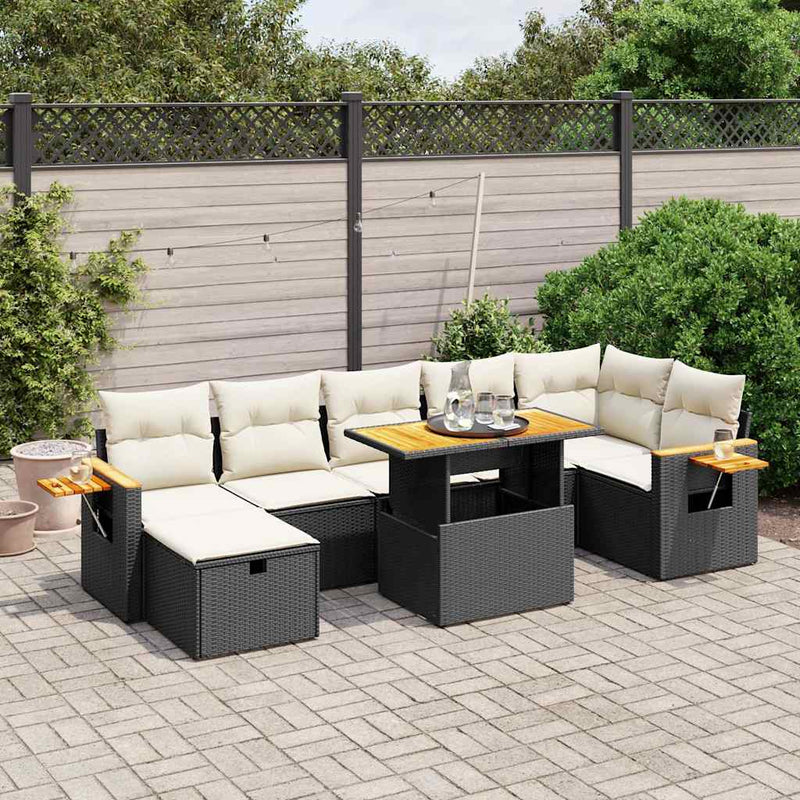 8 Piece Garden Sofa Set with Cushions Black Poly Rattan Payday Deals