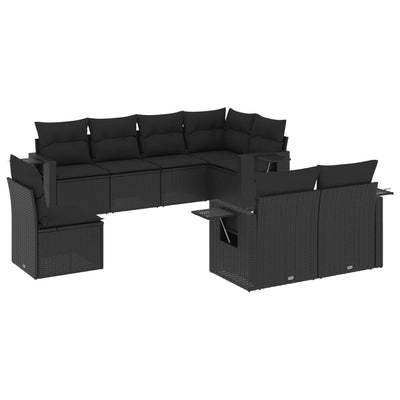 8 Piece Garden Sofa Set with Cushions Black Poly Rattan Payday Deals