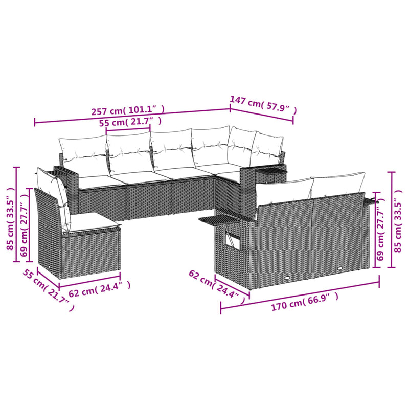 8 Piece Garden Sofa Set with Cushions Black Poly Rattan Payday Deals