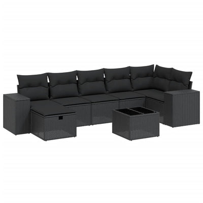 8 Piece Garden Sofa Set with Cushions Black Poly Rattan Payday Deals
