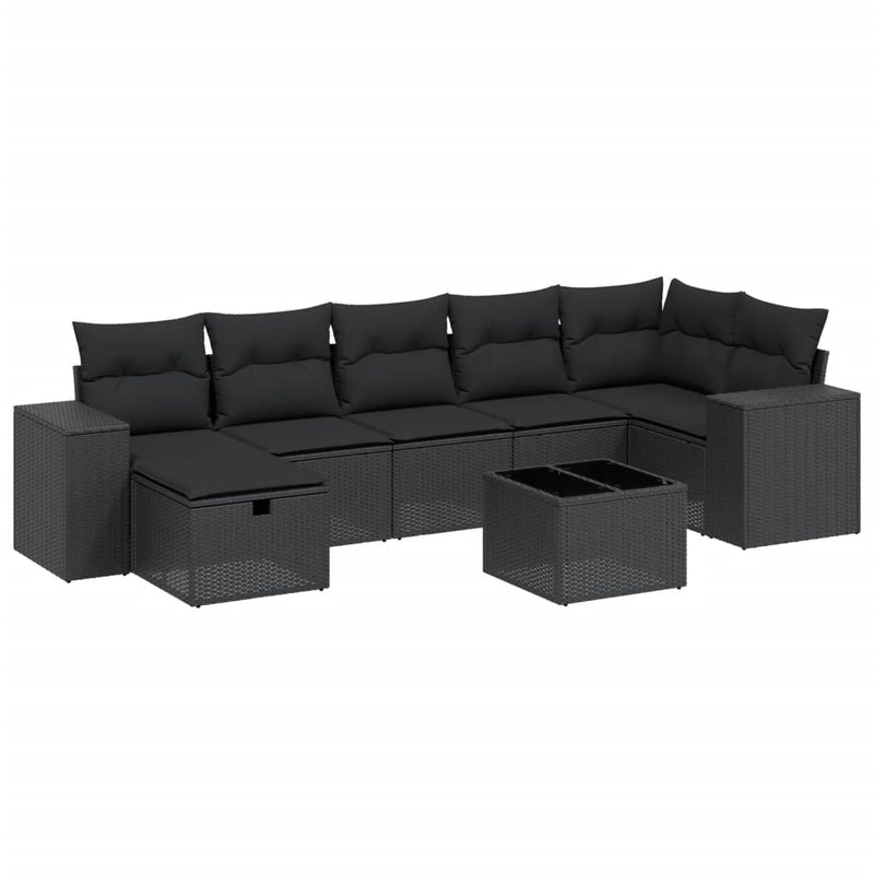 8 Piece Garden Sofa Set with Cushions Black Poly Rattan Payday Deals
