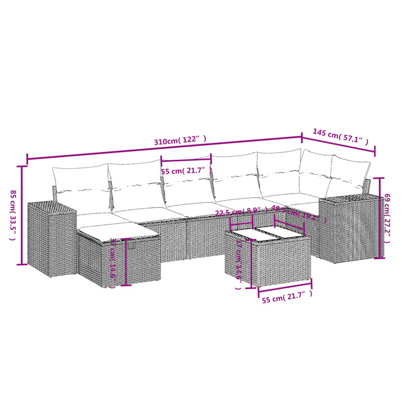 8 Piece Garden Sofa Set with Cushions Black Poly Rattan Payday Deals