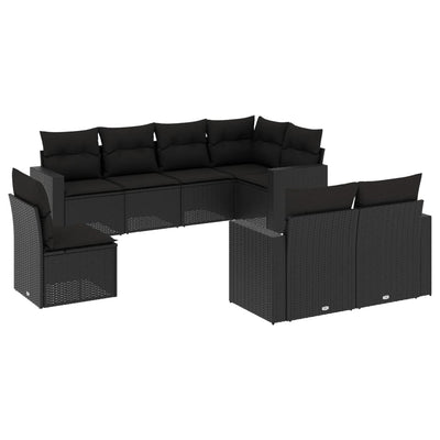 8 Piece Garden Sofa Set with Cushions Black Poly Rattan Payday Deals