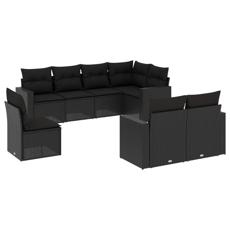8 Piece Garden Sofa Set with Cushions Black Poly Rattan Payday Deals