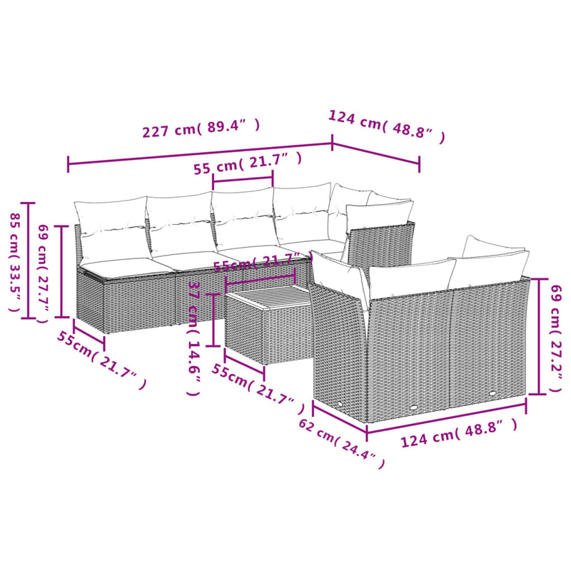 8 Piece Garden Sofa Set with Cushions Black Poly Rattan Payday Deals